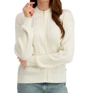 Nautica Jeans Women’s Cable Knit Full Zip Sweater Ivory Size XXL NWT
